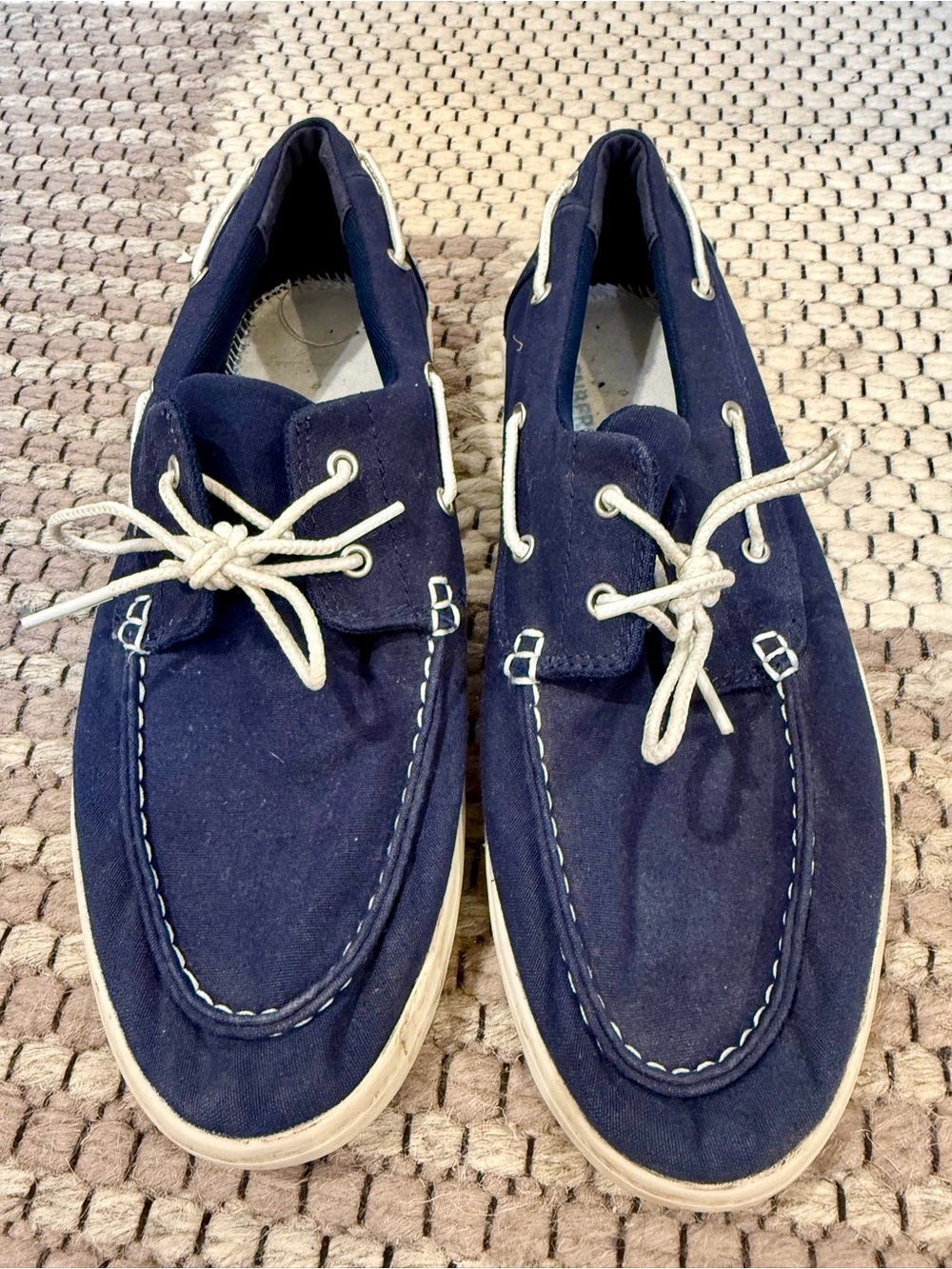 Timberland Navy Canvas Boat Shoes with Cream Laces